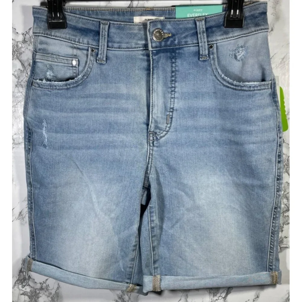 Everflex Womens High-Rise Super Stretch Denim Bermuda Shorts Size 6 - Picture 1 of 6
